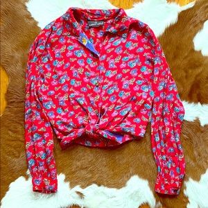 Carole Little Silk Floral Button Crop Top- Sz S